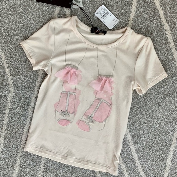 Imoga Ivory and Pink Frilly Sparkle High Heel Graphic Tshirt Size 4 - Picture 1 of 5